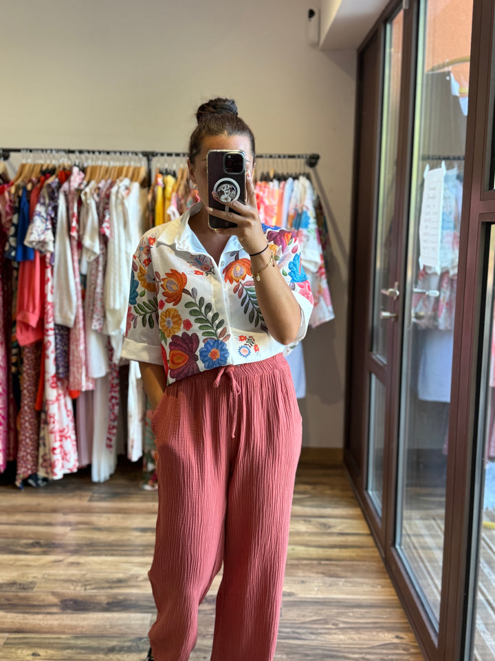 Pantalon gaze de coton terracotta