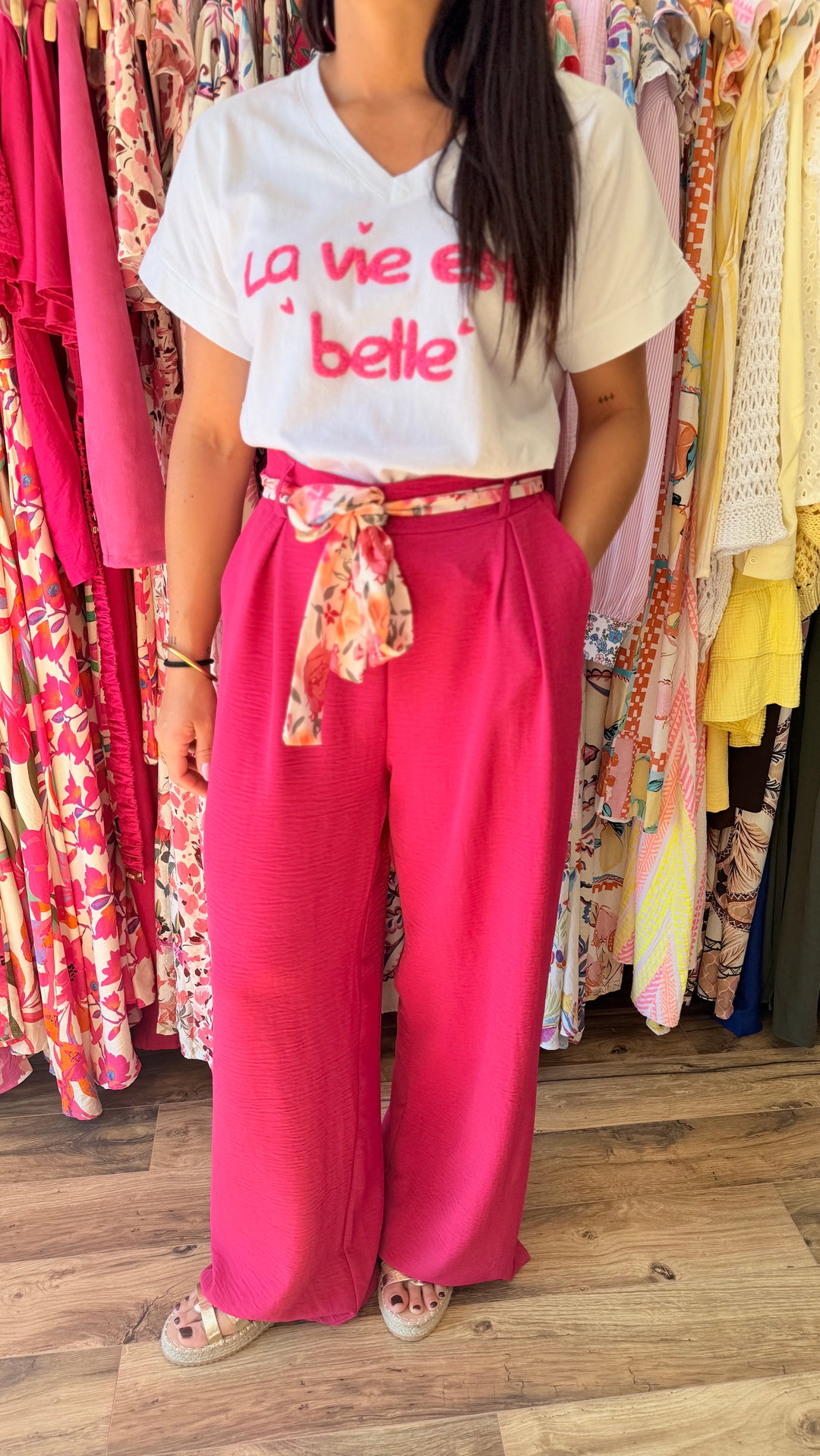 Teeshirt la vie est belle fushia