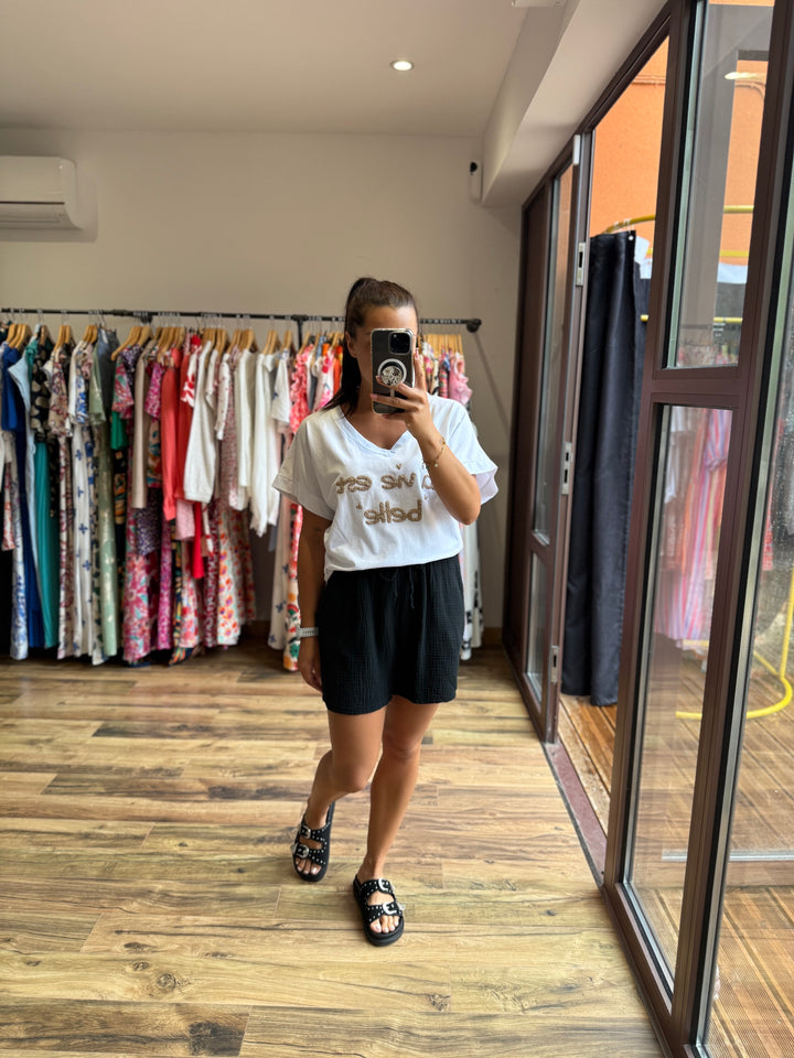 Short gaze de coton noir