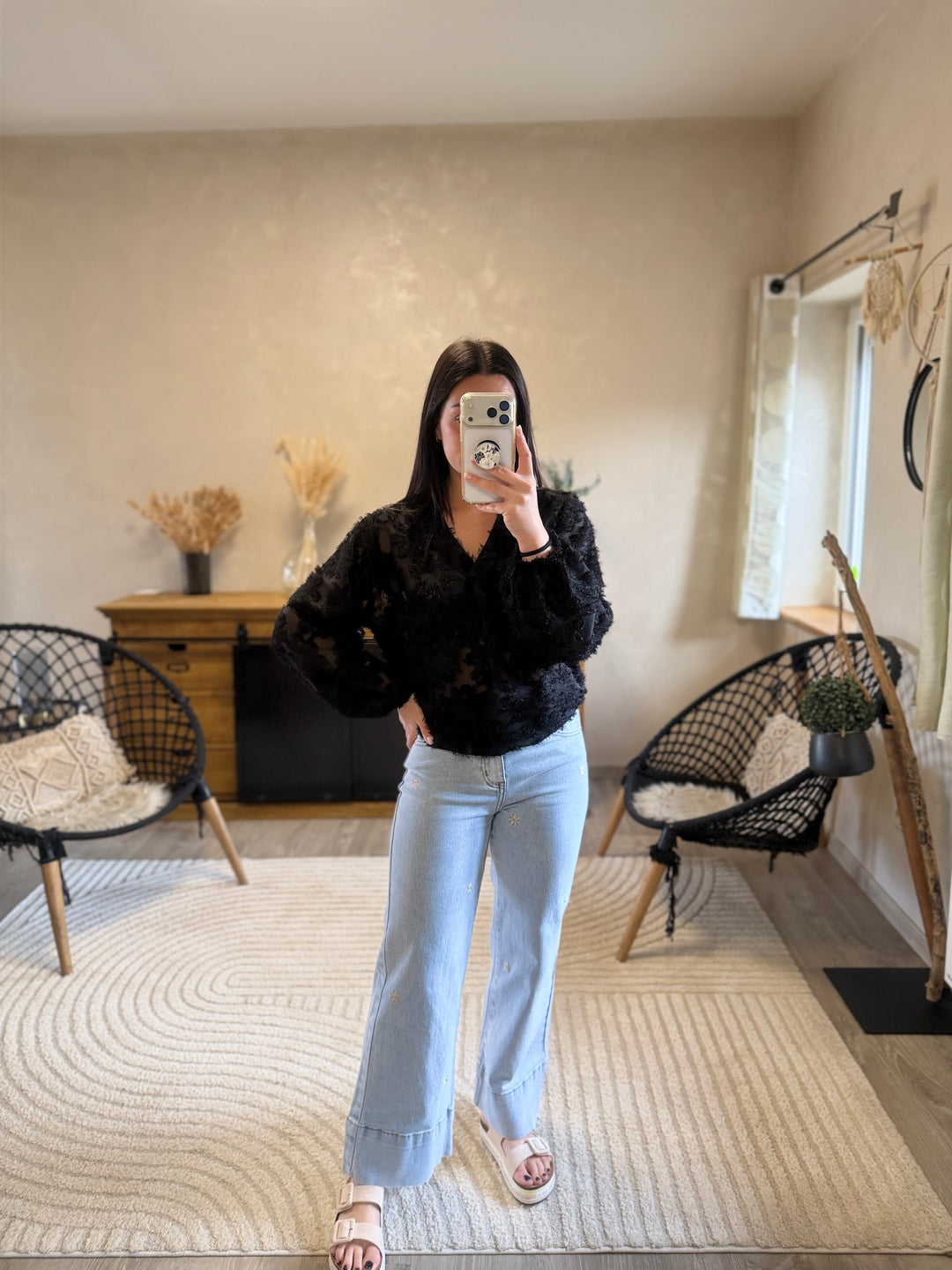 Blouse Ramy noire femme tenue chic jean