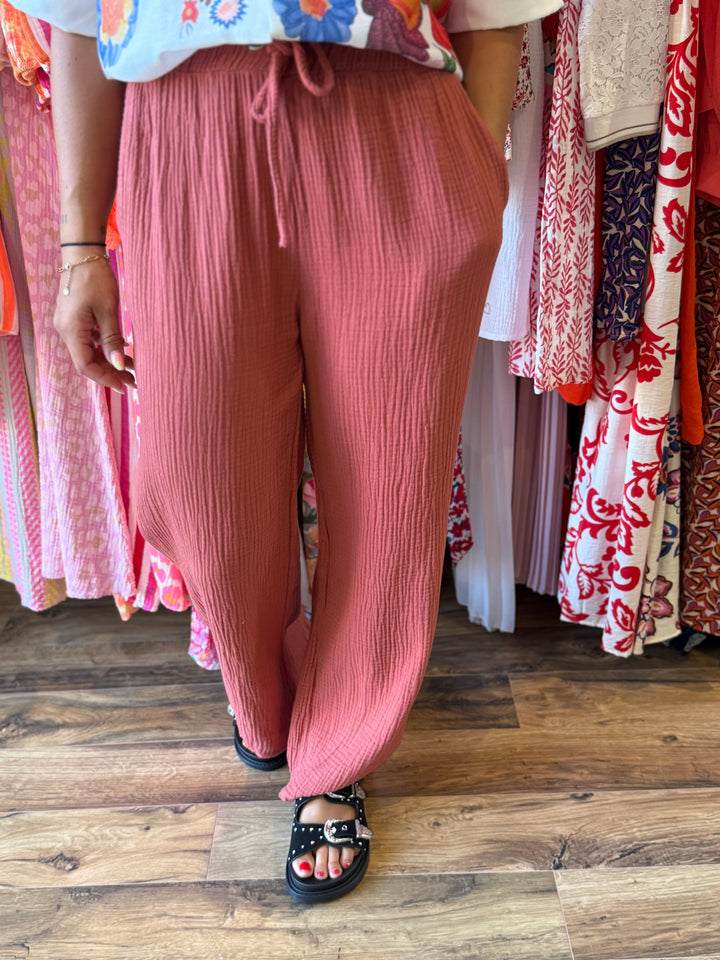 Pantalon gaze de coton terracotta