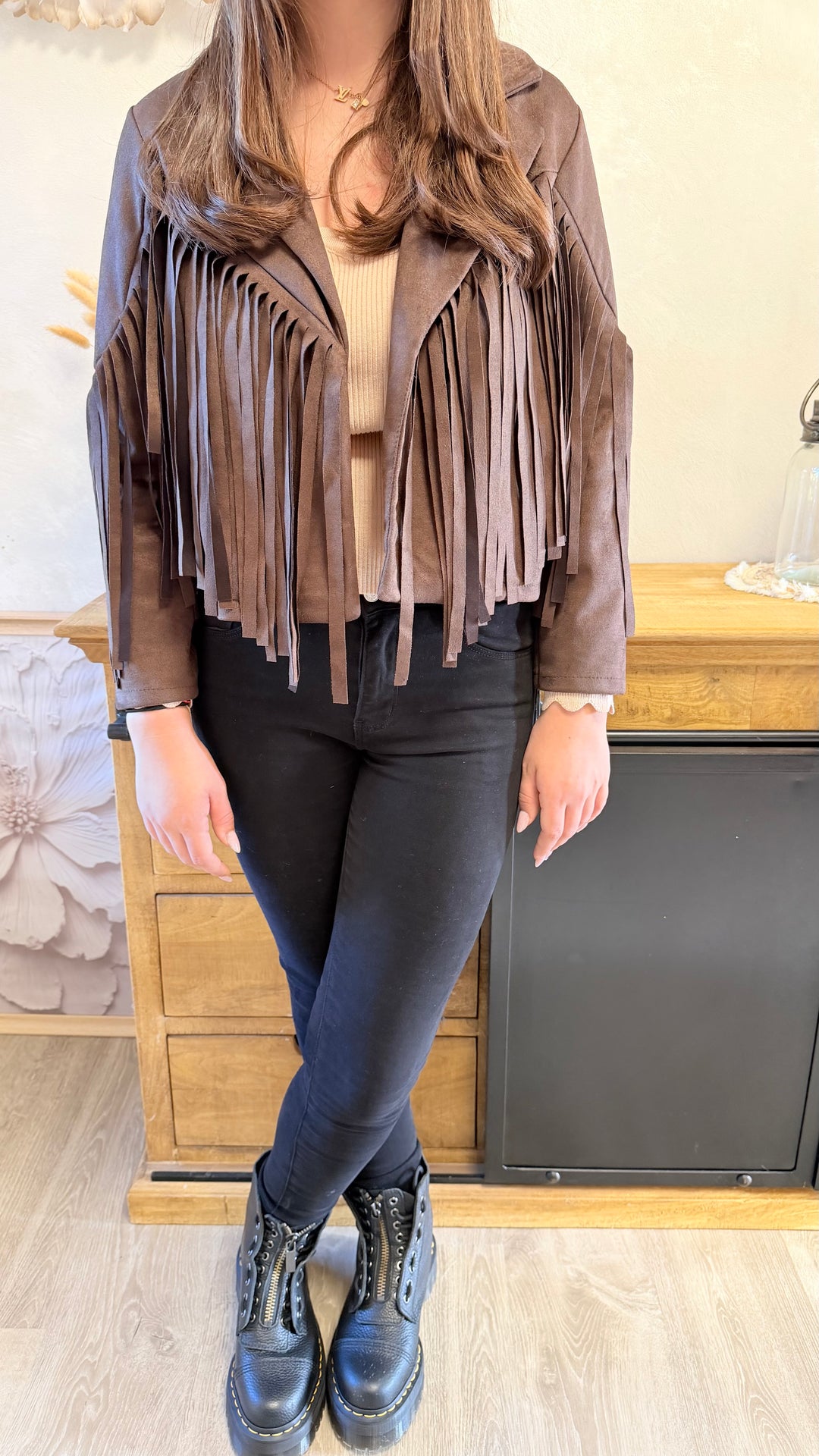 Veste à franges chocolat Yelle
