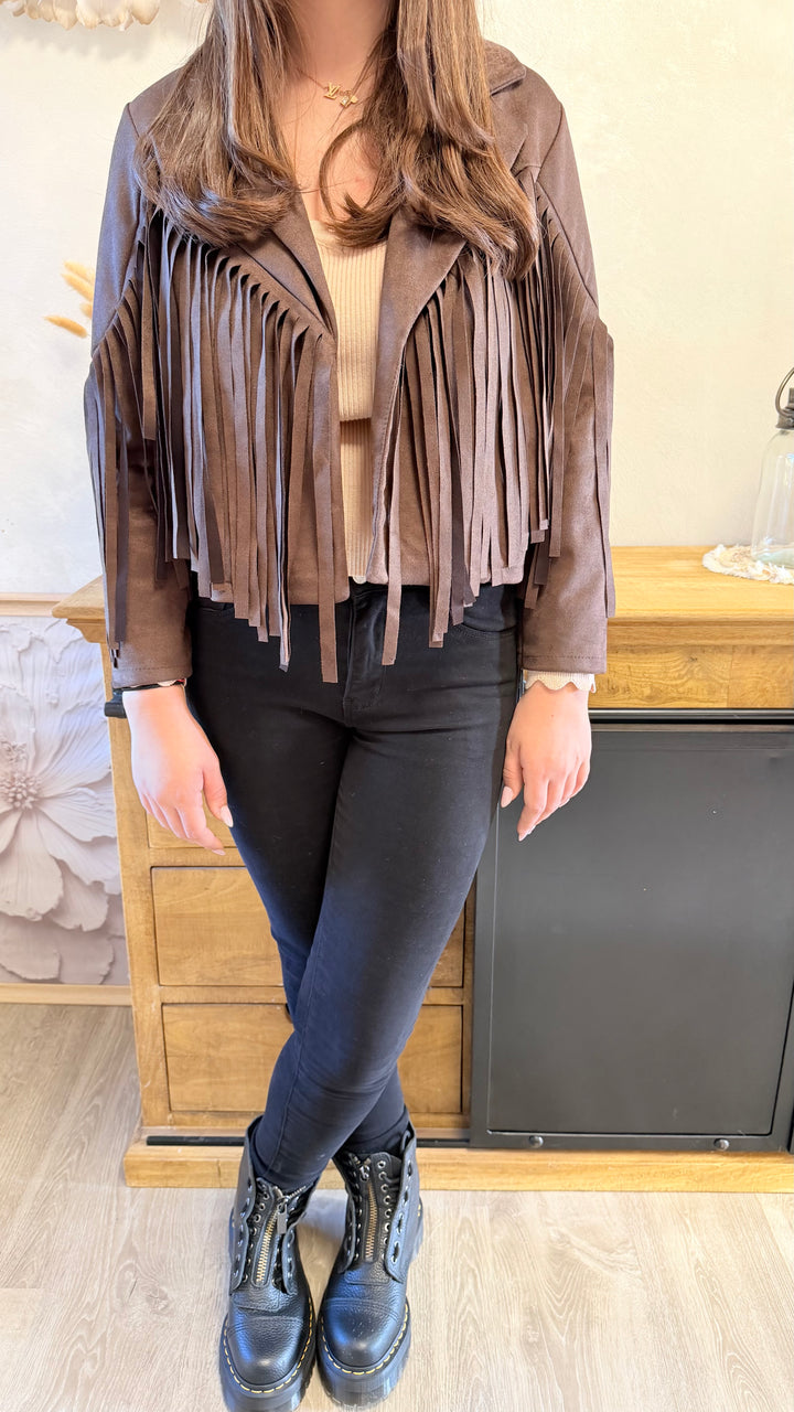 Veste à franges chocolat Yelle