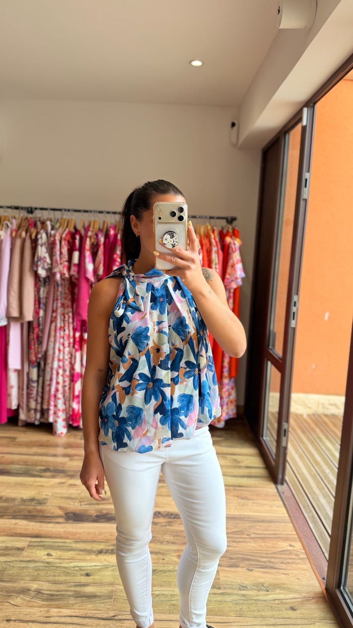 Top Zalia bleu fleuri