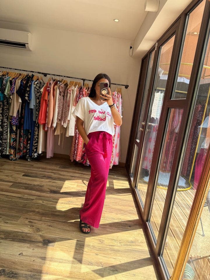 Teeshirt la vie est belle fuchsia