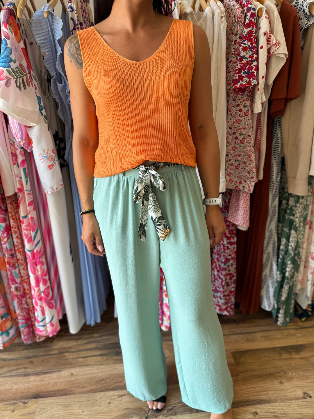 Pantalon Wilma vert d’eau CURVY