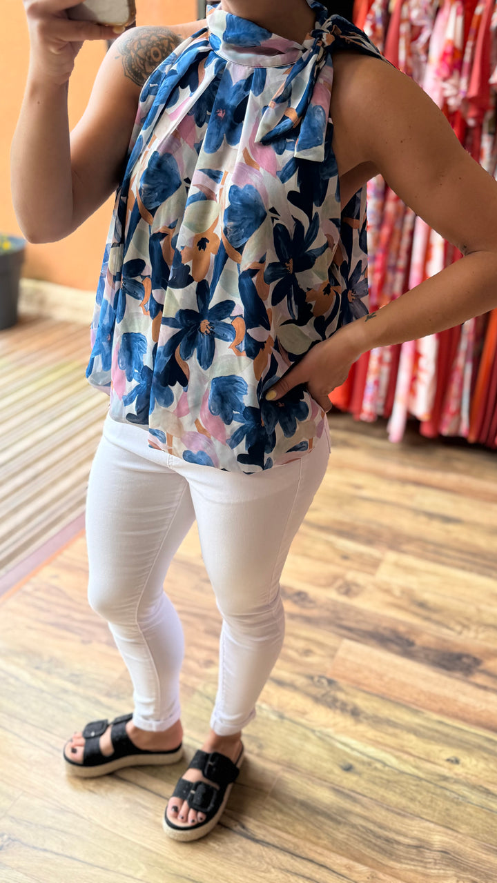 Top Zalia bleu fleuri