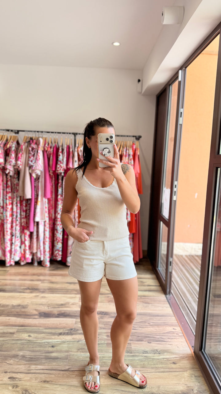 Short en jean star beige