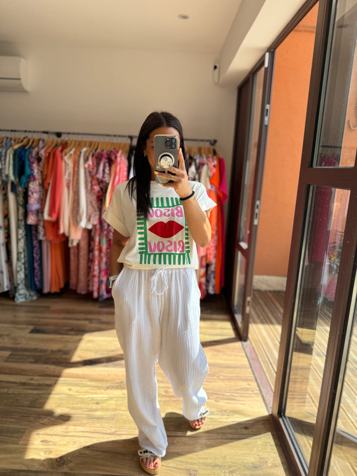 Pantalon gaze de coton blanc CURVY