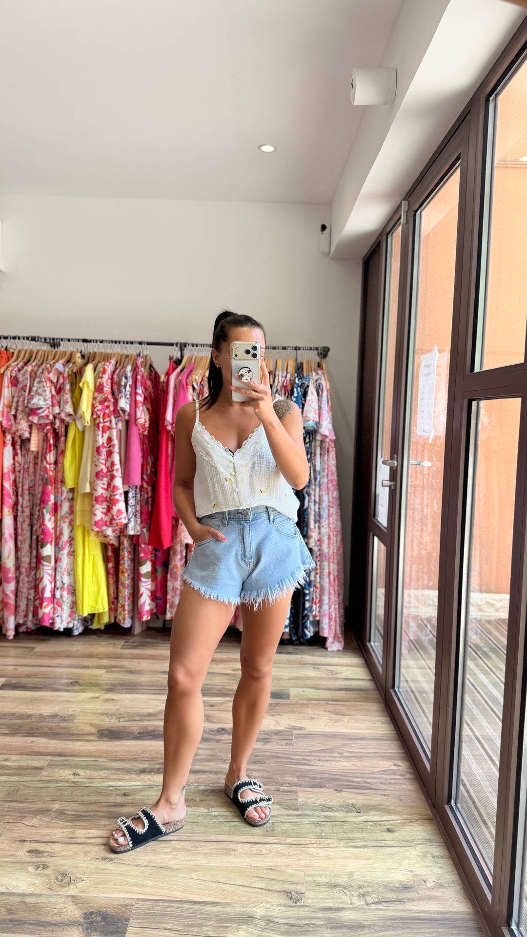 Short en jean franges
