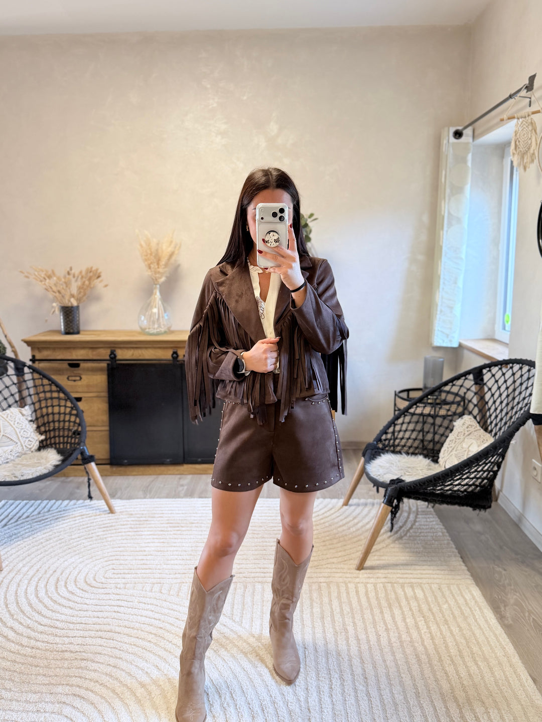 Veste à franges chocolat Yelle