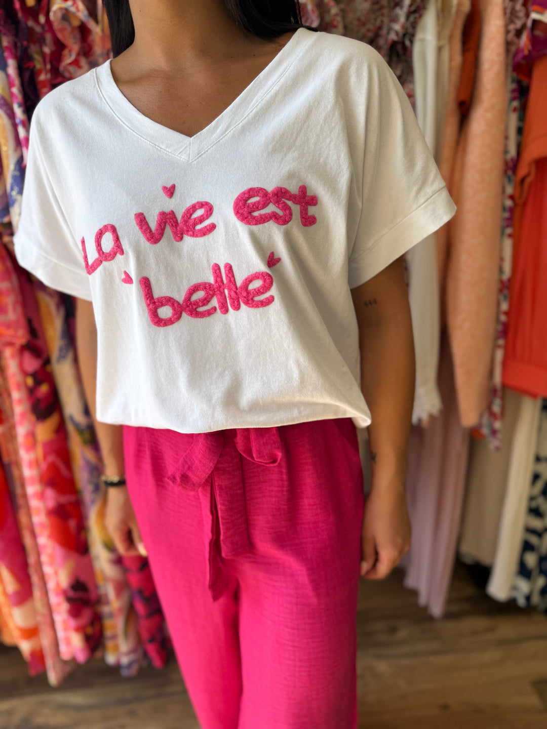 Teeshirt la vie est belle fuchsia