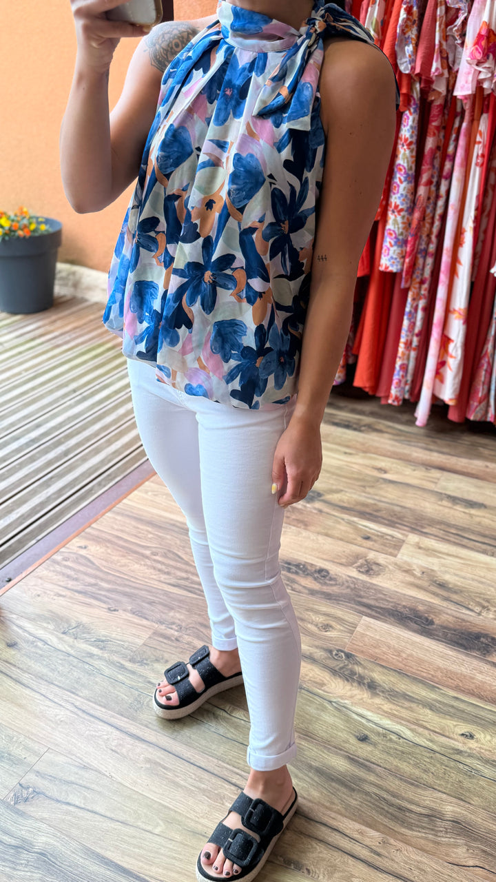 Top Zalia bleu fleuri