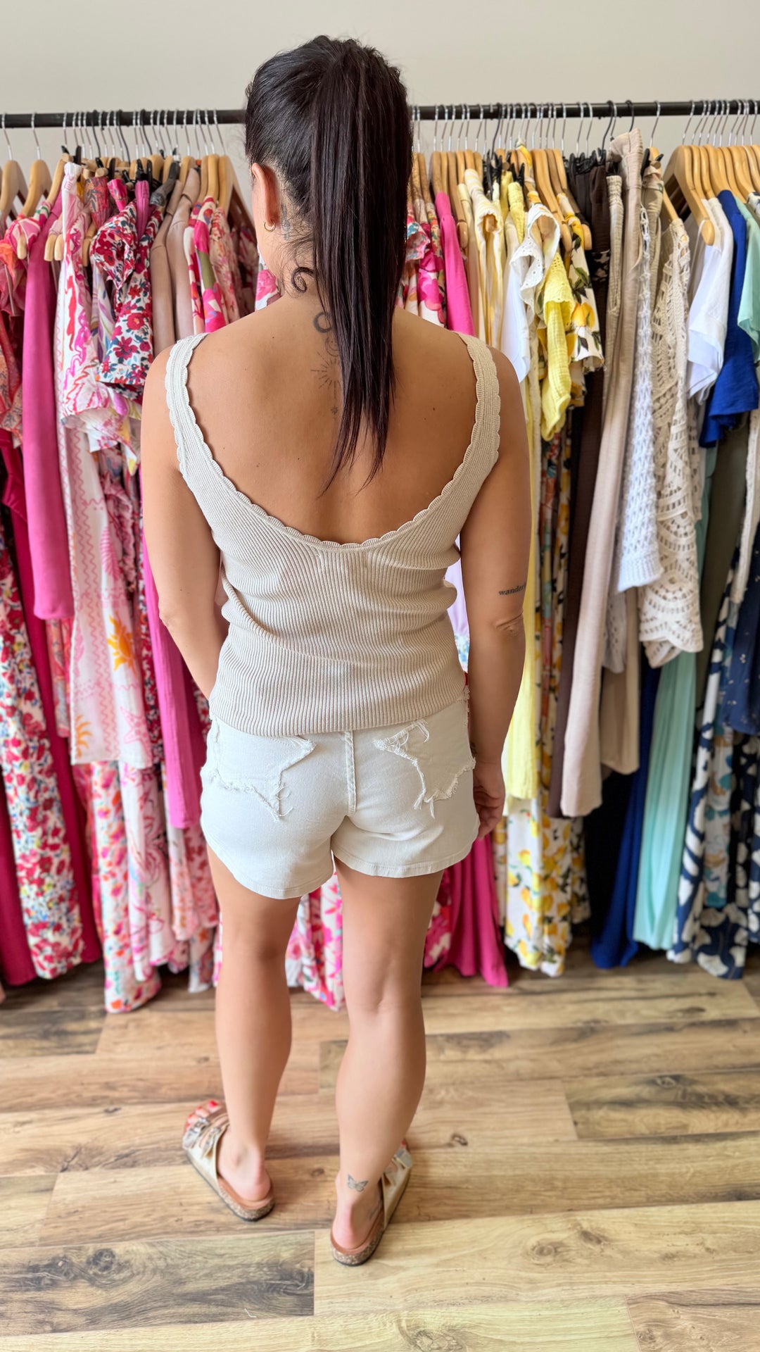 Short en jean star beige
