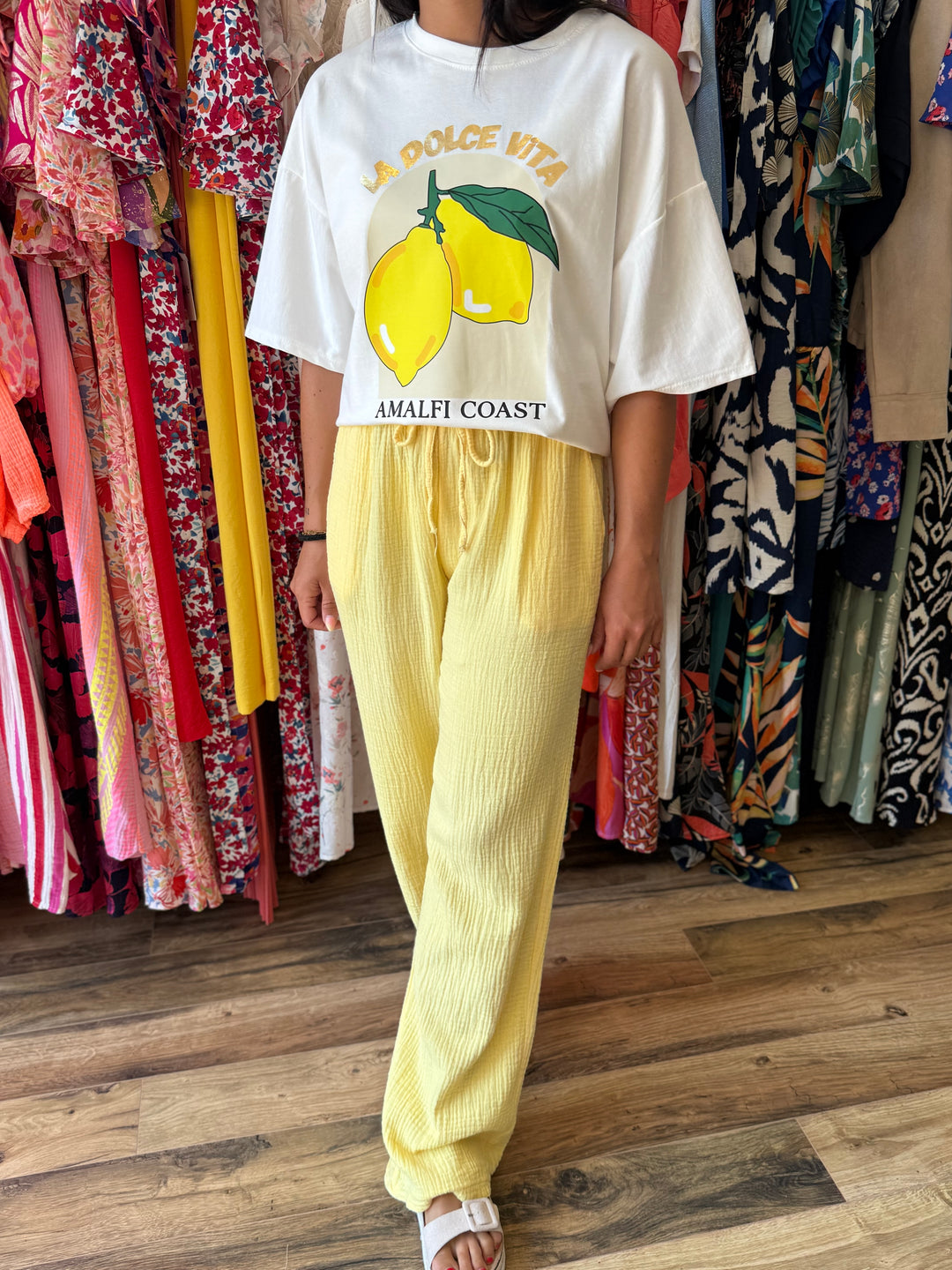Pantalon gaze de coton jaune CURVY