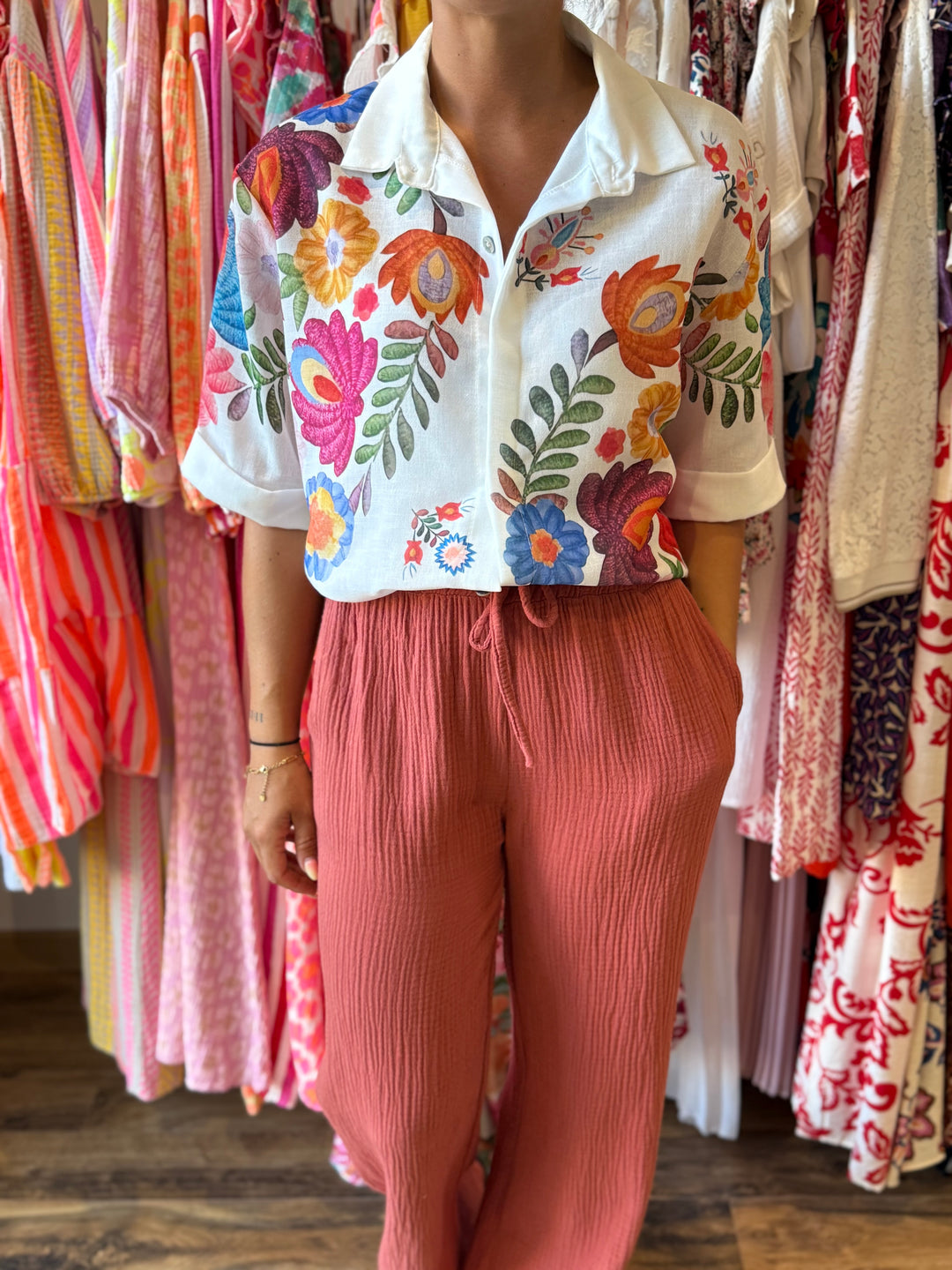 Pantalon gaze de coton terracotta