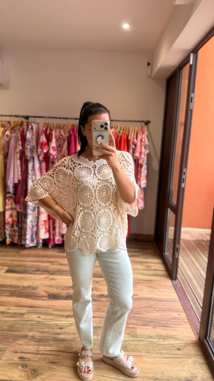Top crochet beige