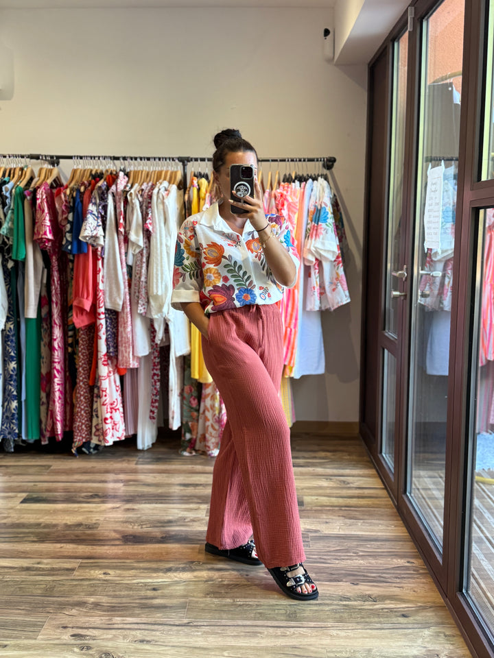 Pantalon gaze de coton terracotta