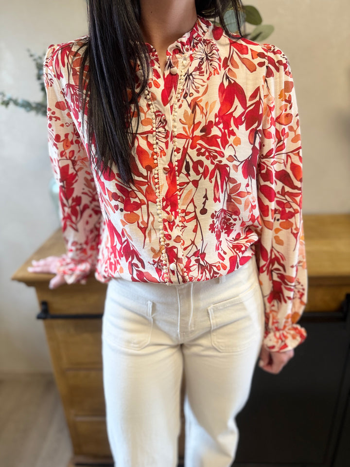Chemise Ofélia imprimé rouge femme blouse fluide