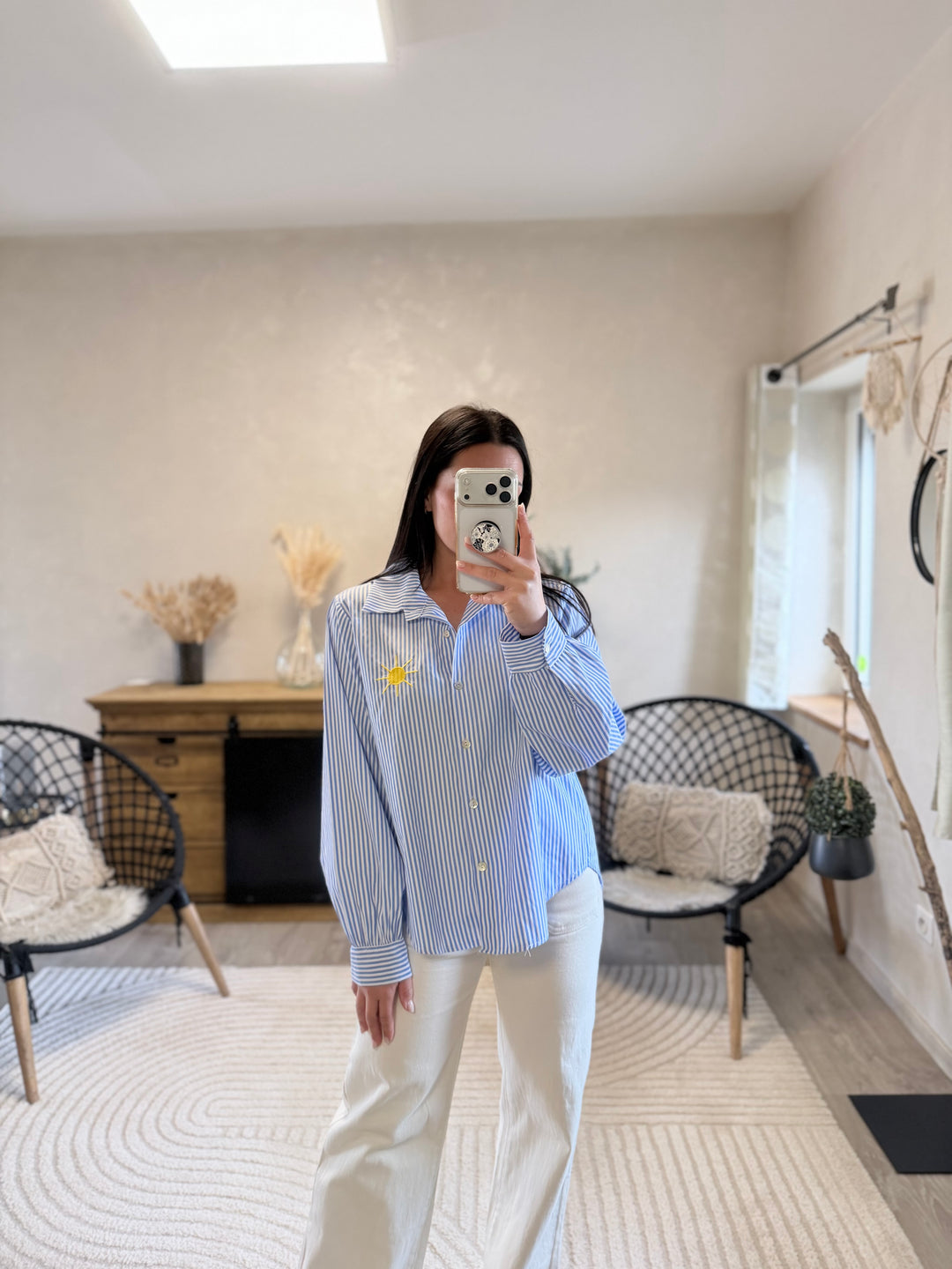 Chemise rayée femme coton broderie Saint Tropez