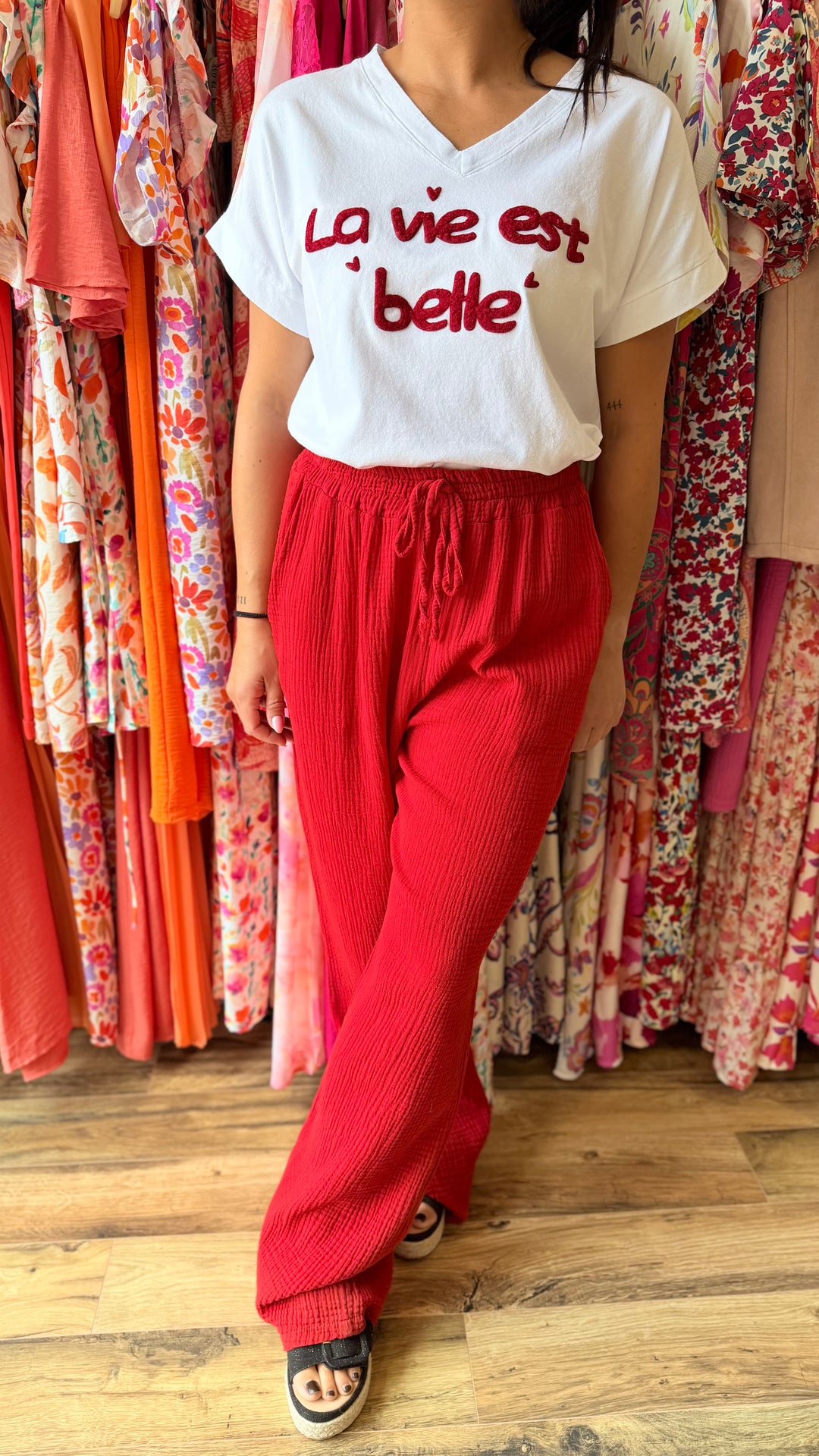 Pantalon gaze de coton rouge