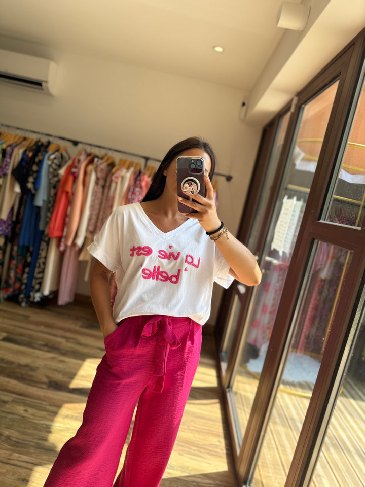 Teeshirt la vie est belle fuchsia