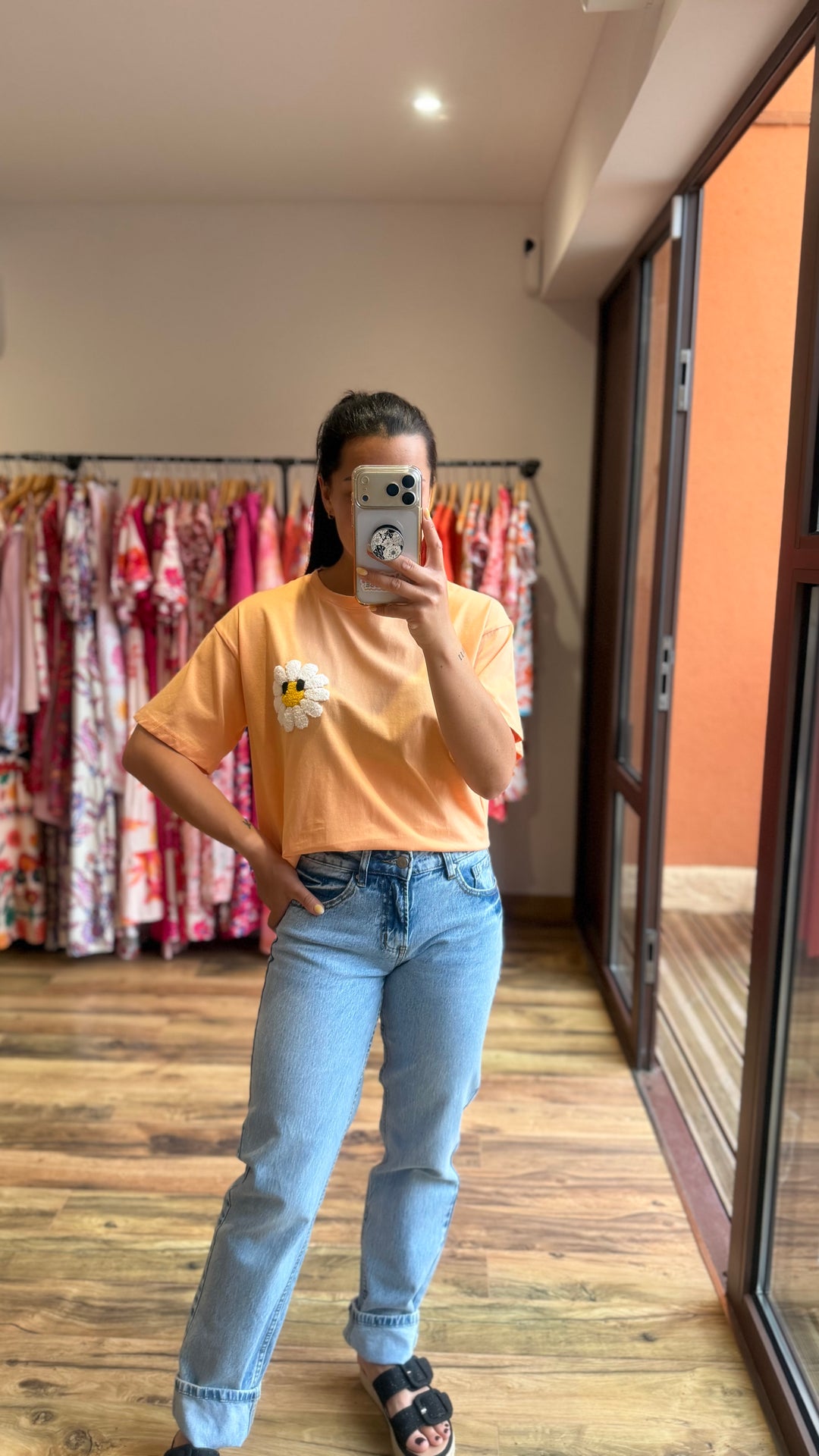 Teeshirt fleur orange