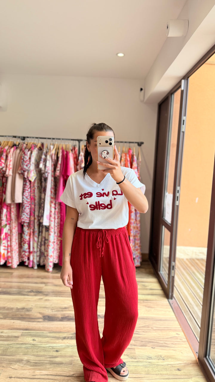 Pantalon gaze de coton rouge
