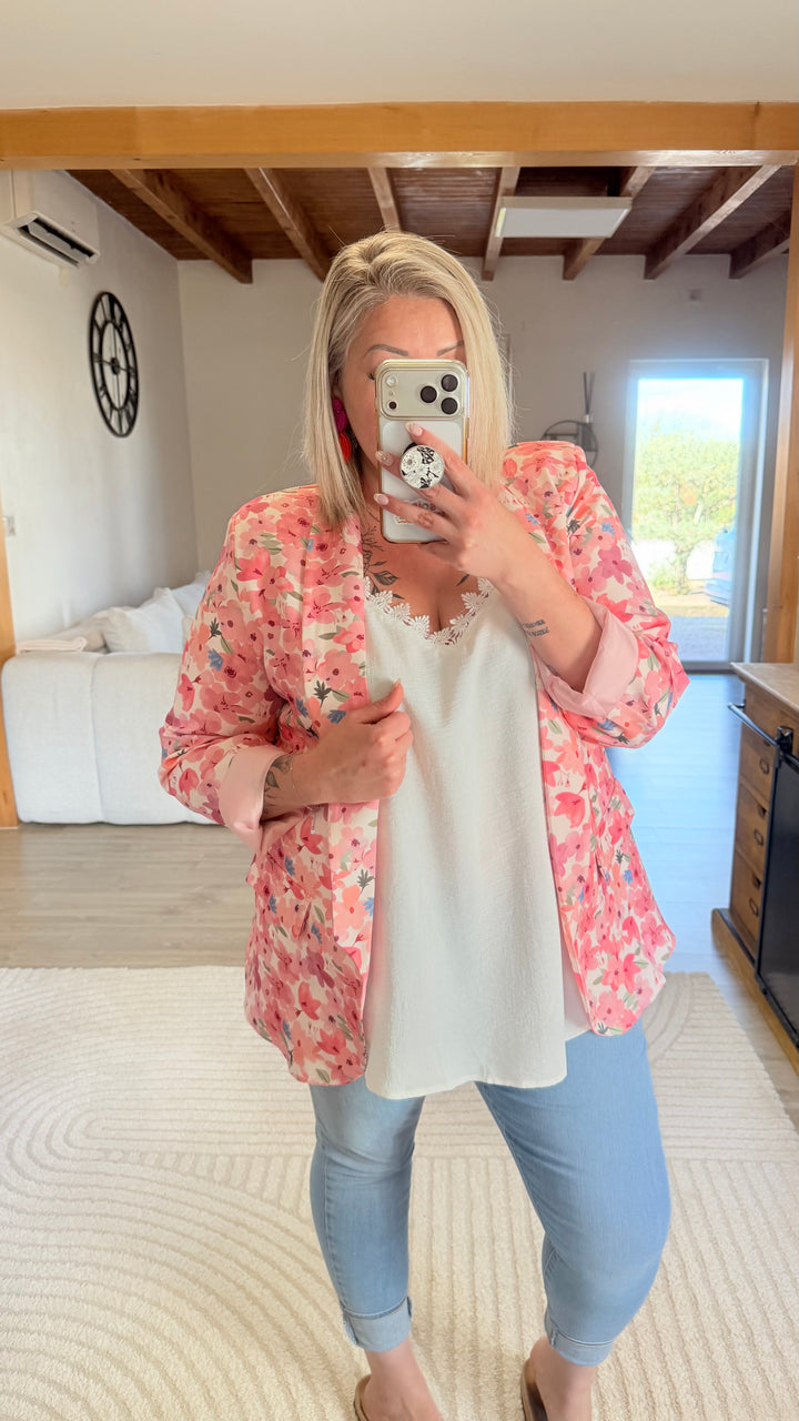 Blazer fleuri rose TU 48/52
