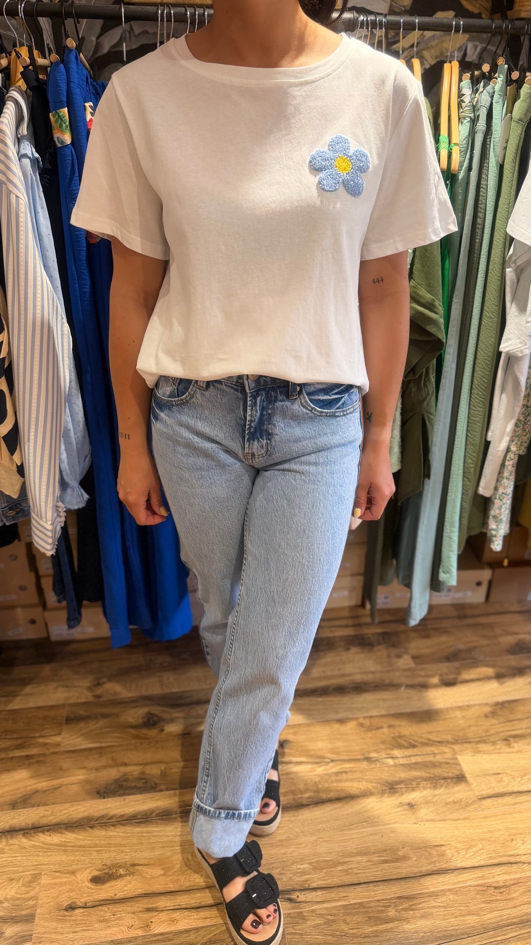 Teeshirt fleur blanc / bleu
