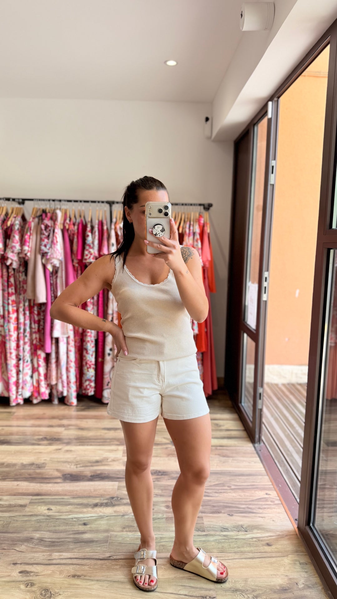Short en jean star beige