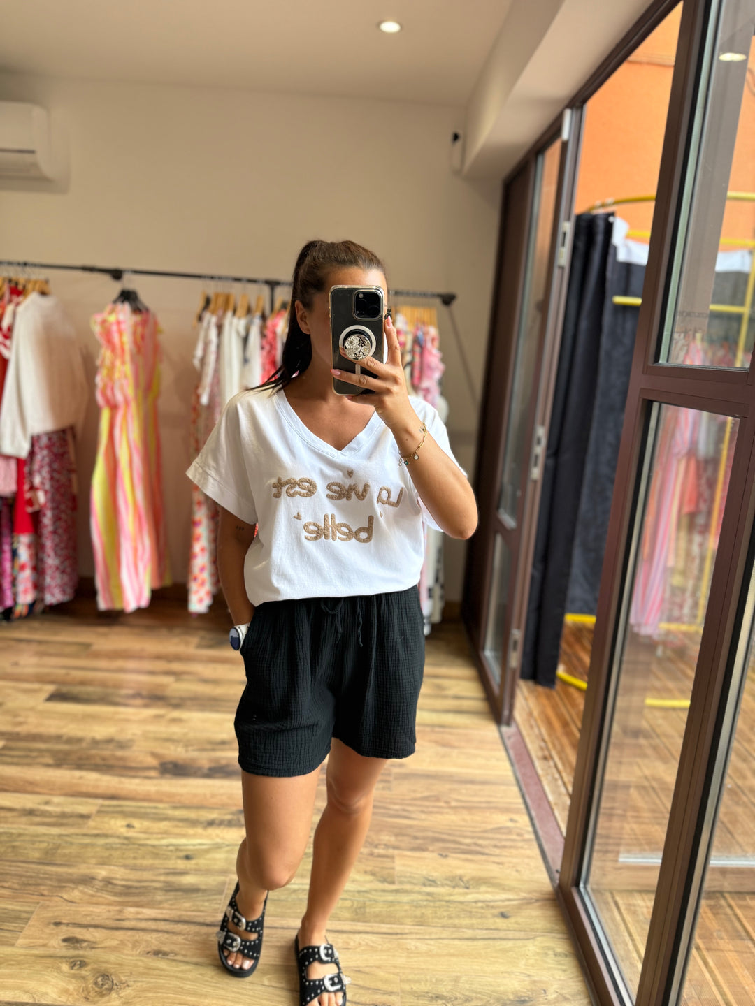Short gaze de coton noir