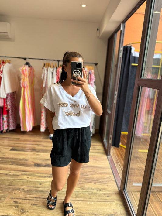 Short gaze de coton noir