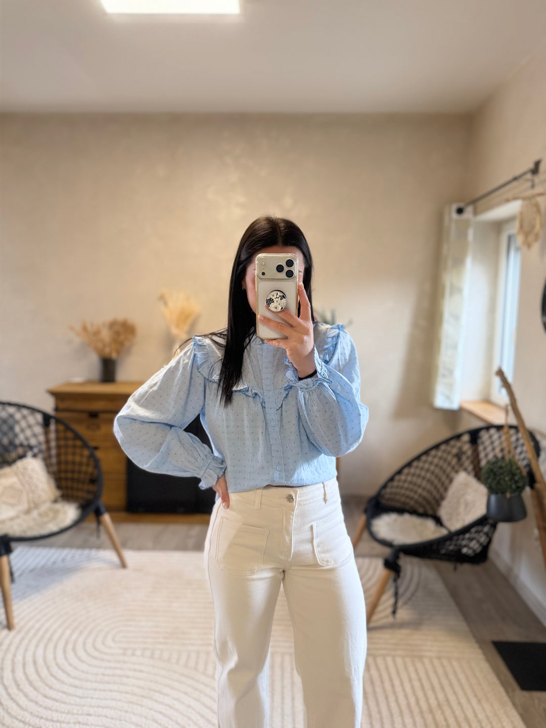 Chemise Linette bleu ciel femme look chic jean Parker