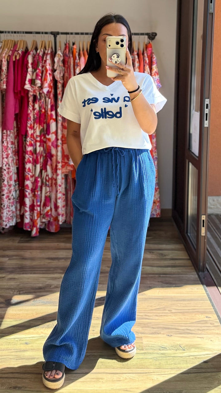 Teeshirt la vie est belle bleu CURVY