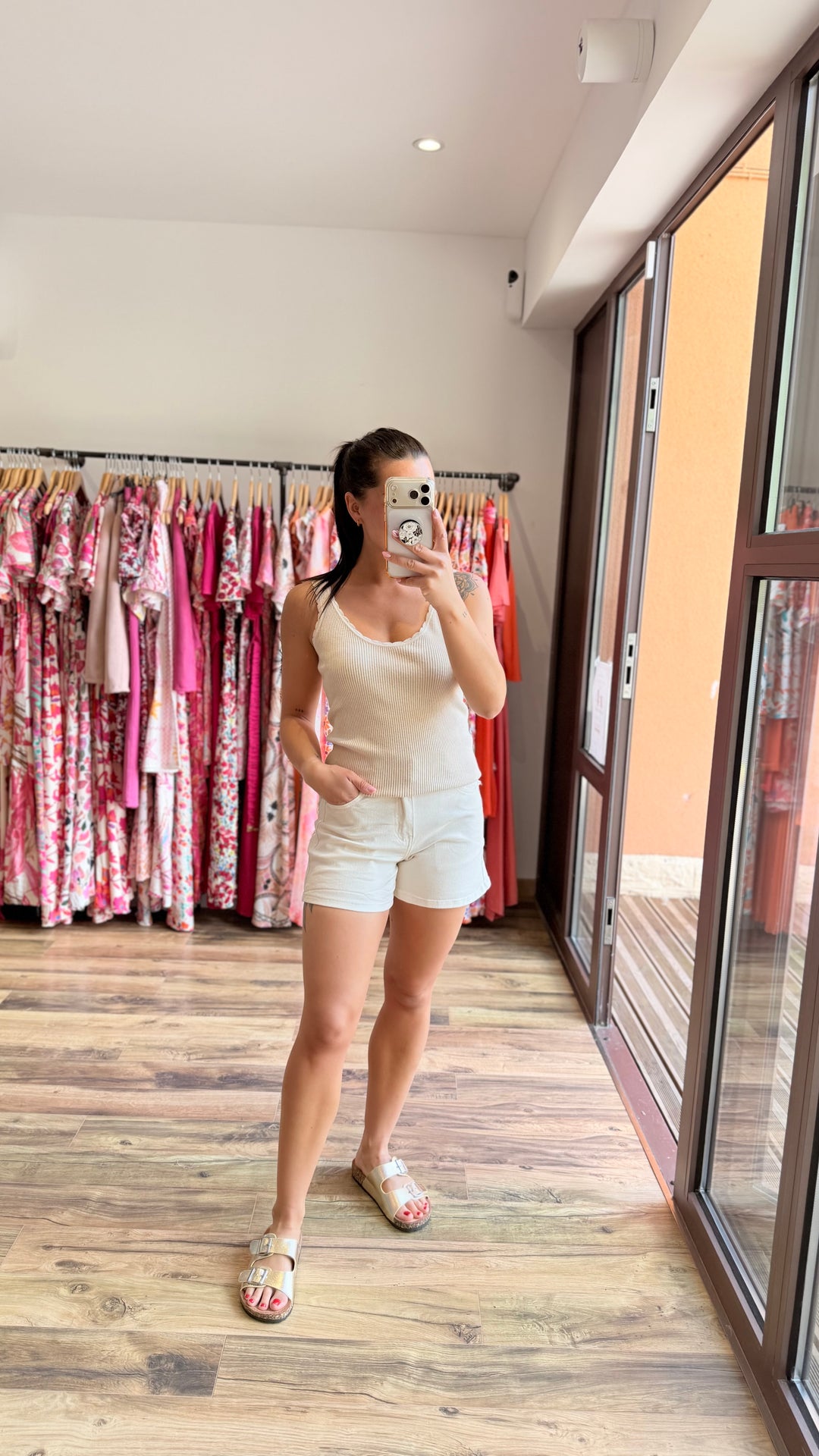 Short en jean star beige
