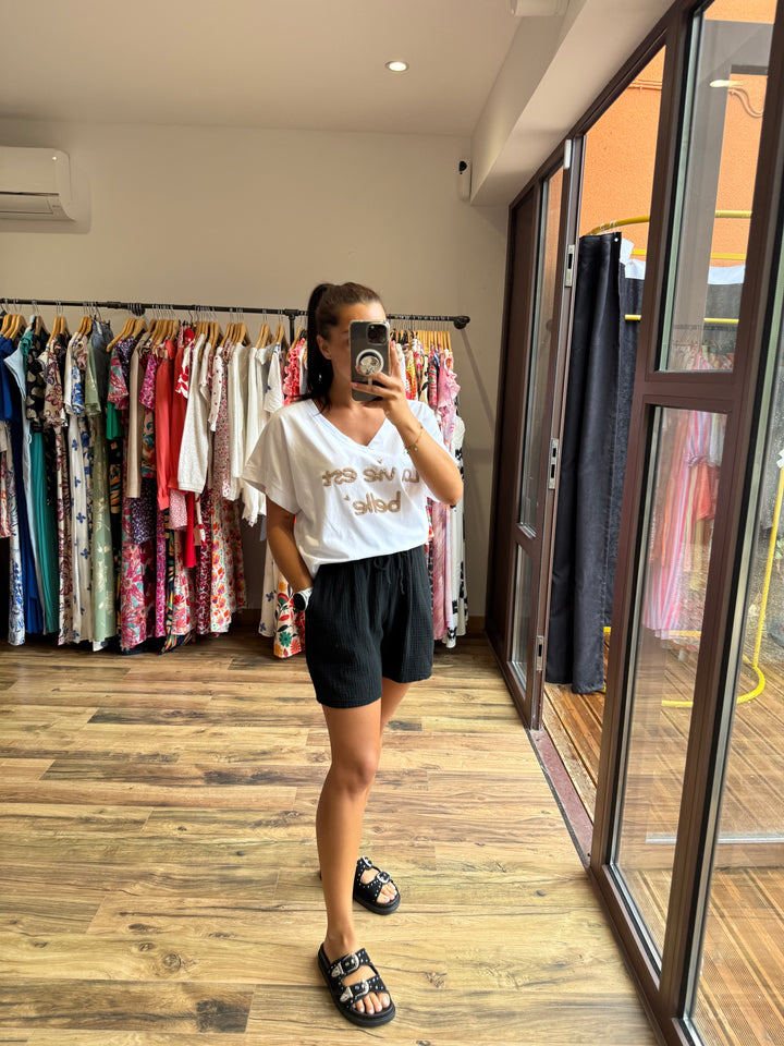 Short gaze de coton noir