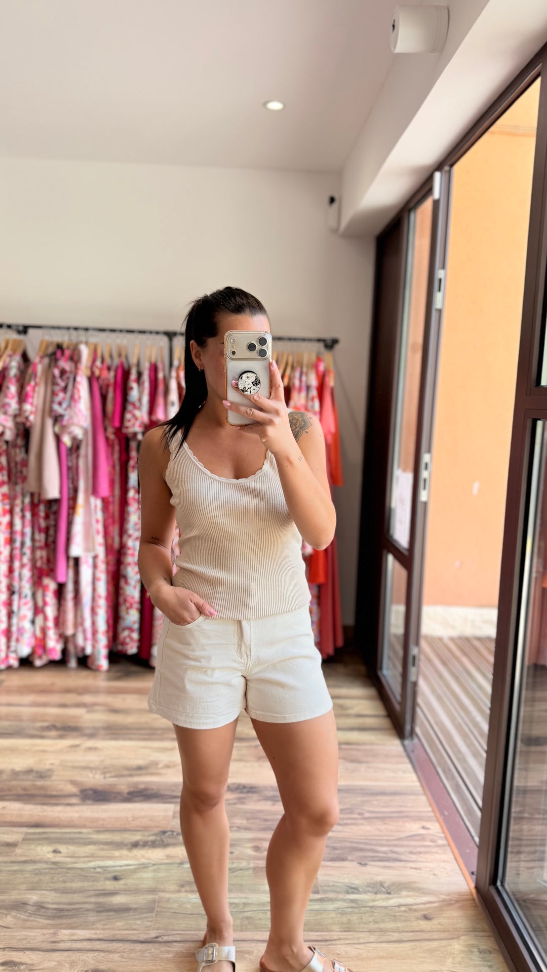 Short en jean star beige