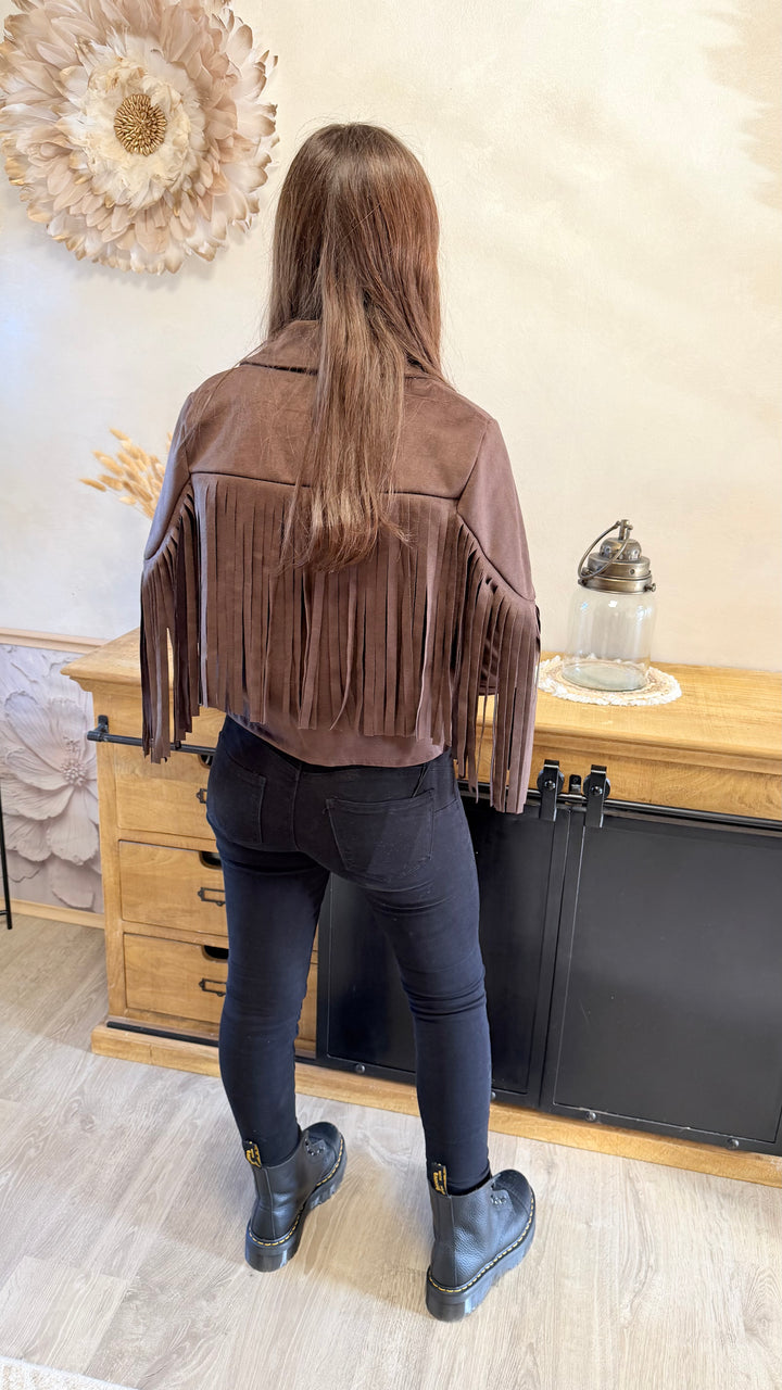 Veste à franges chocolat Yelle
