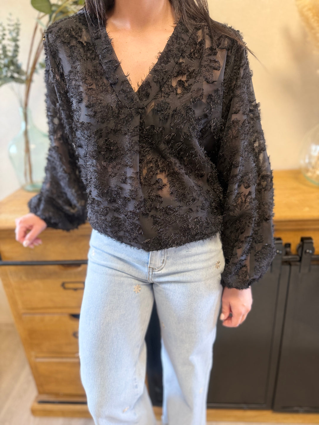 Blouse Ramy noire femme matière texturée