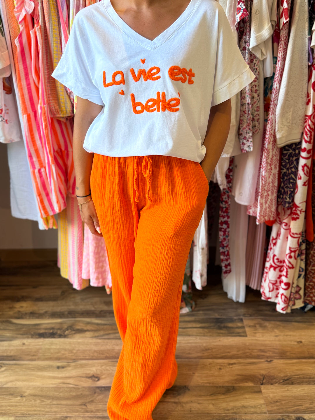 Pantalon gaze de coton orange CURVY