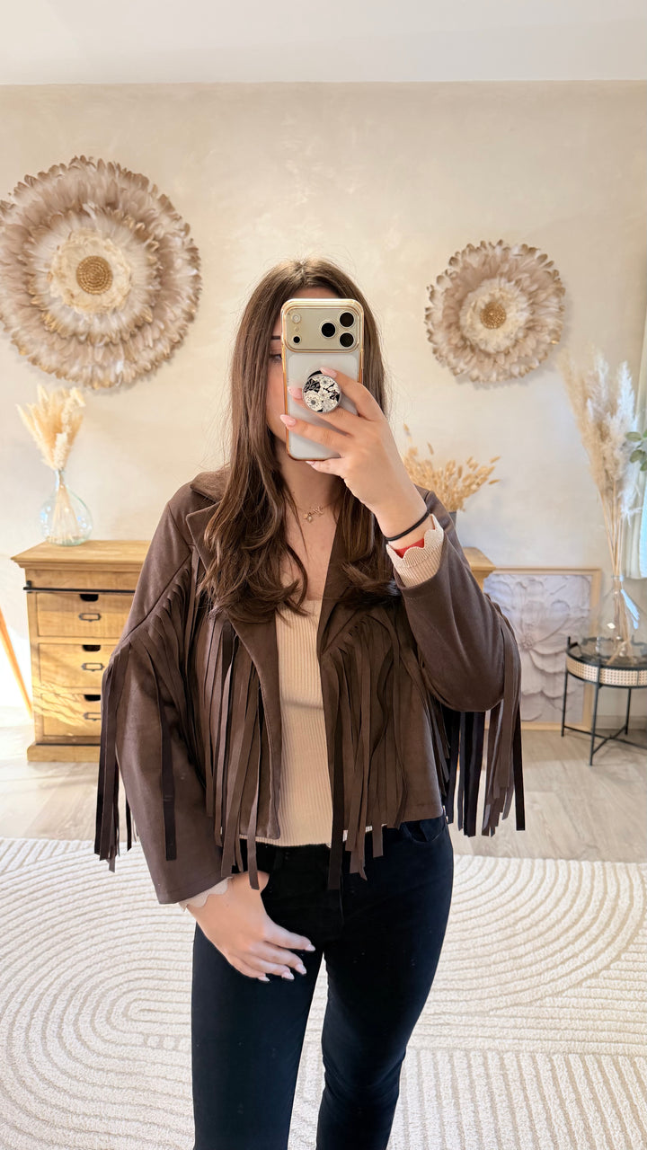 Veste à franges chocolat Yelle