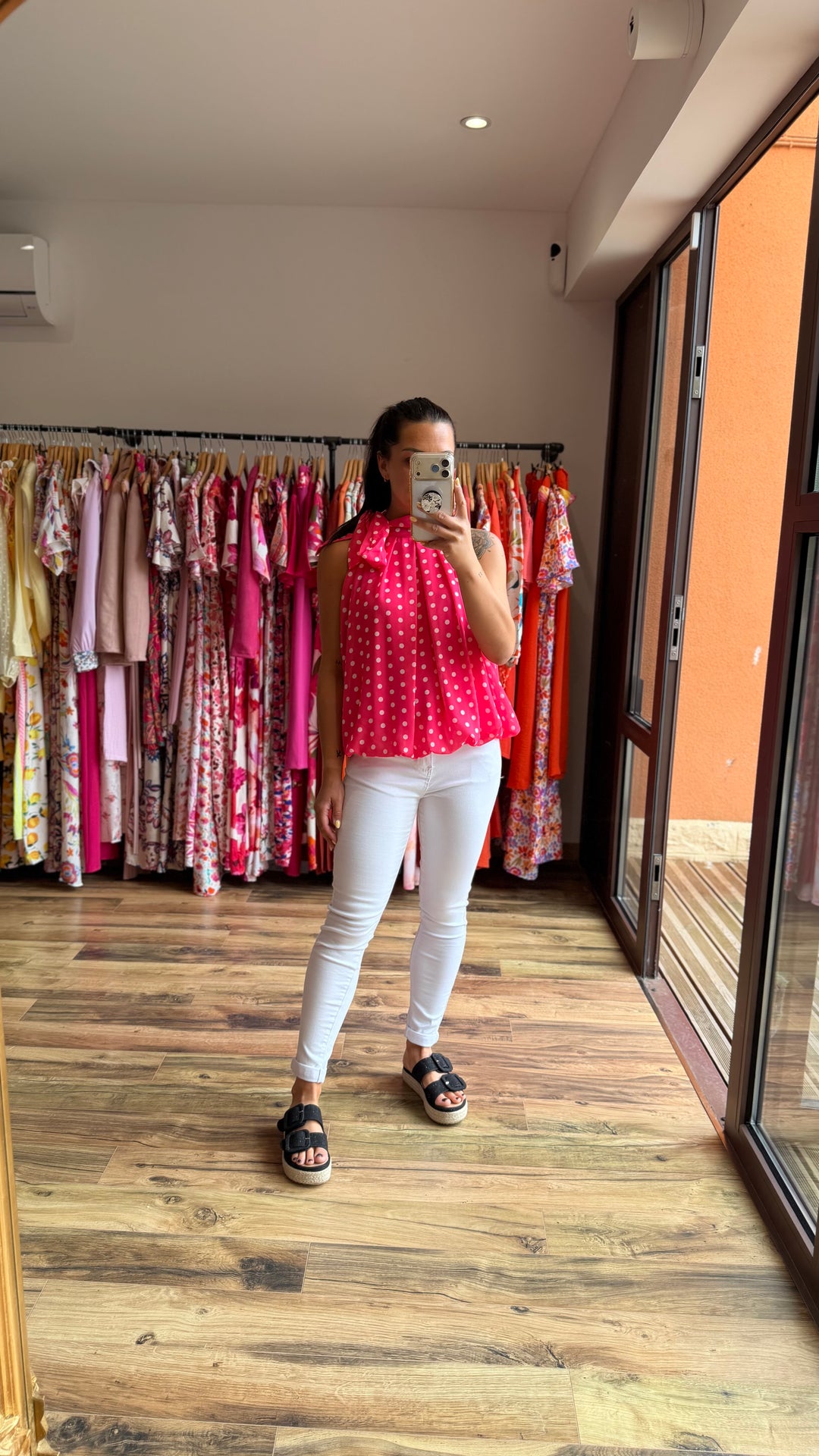 Top Zalia fushia à pois