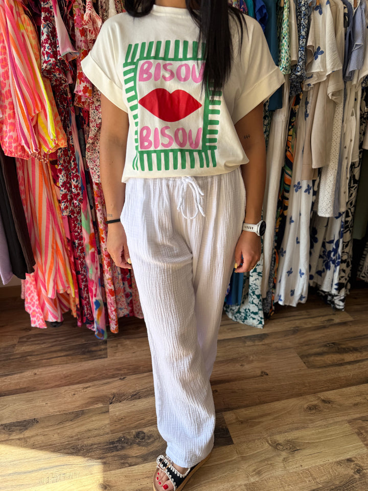 Pantalon gaze de coton blanc CURVY